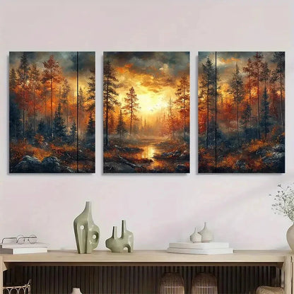 3pcs Vibrant Nature Landscape with Pine Trees Wall Art Set Canvas Framed 50x70cm - High Quality Print 100% Australian Made Wall Canvas Ready to Hang