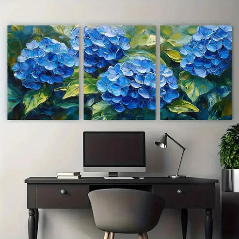 3pcs Hydrangea Flowers Impasto Floral – Wall Art Canvas Unframed – High Quality Print 100% Australian Made Wall Canvas