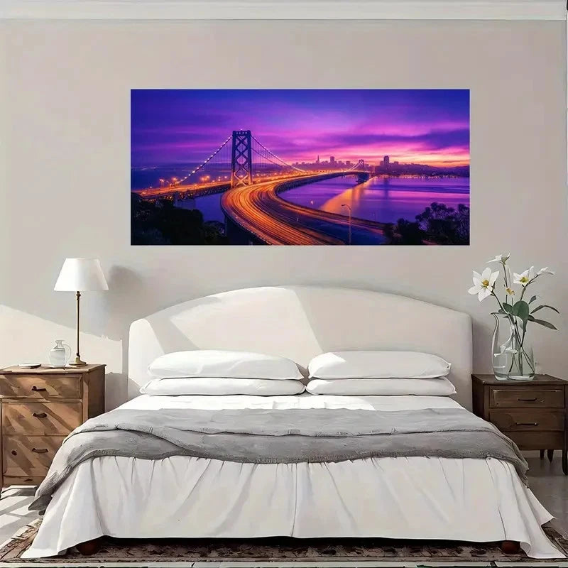 Golden Gate Bridge Sunset Wall Art Canvas Office Home Room Framed 120x60cm