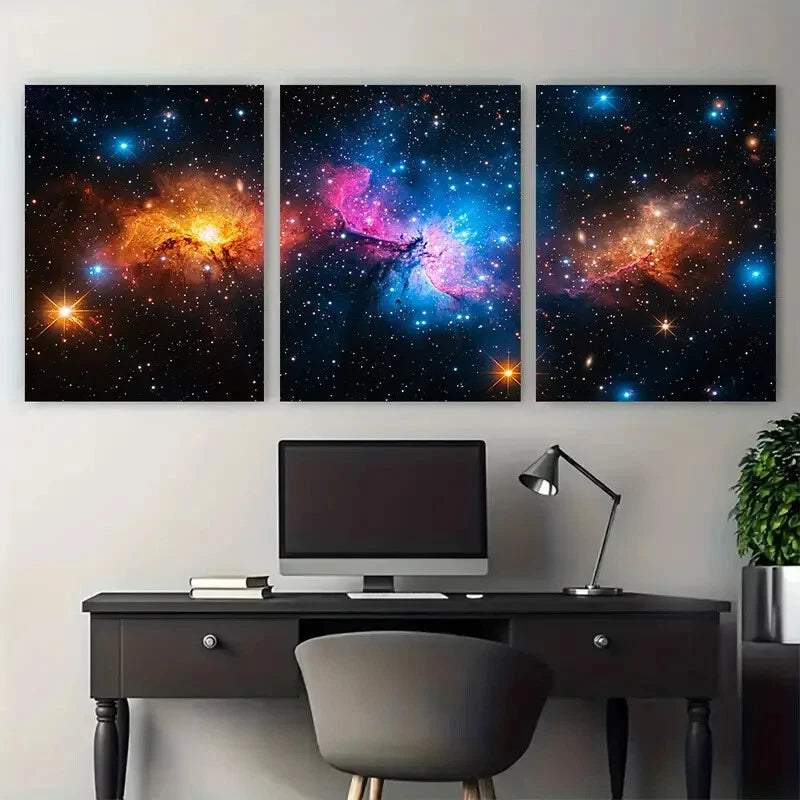 3pcs Galaxies And Nebula In Deep Space Metal Print Ready to Hang Art - Bella Home Decor