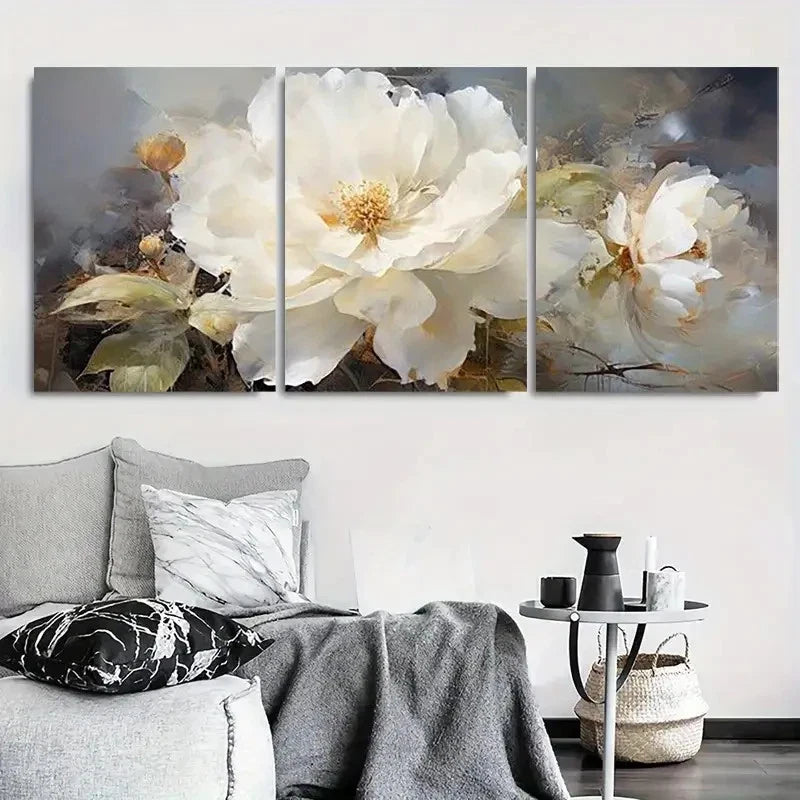 3pcs Abstract White Flowers Green Leaves Wall Art Set Canvas Framed 40x60cm - High Quality Print 100% Australian Made Wall Canvas Ready to Hang - Bella Home Decor