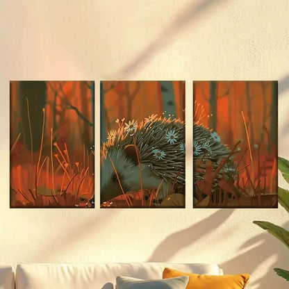 3pcs Hedgehog of the Dusk Forest Wall Art Set Canvas Framed 40x60cm - High Quality Print 100% Australian Made Wall Canvas Ready to Hang