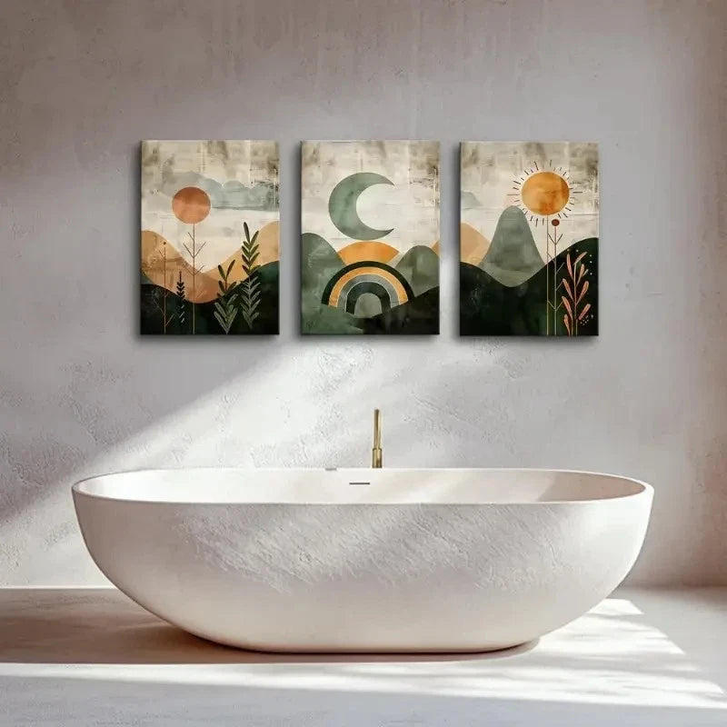 3pcs Abstract Geometric Landscape Decor Metal Print Ready to Hang Art - Bella Home Decor
