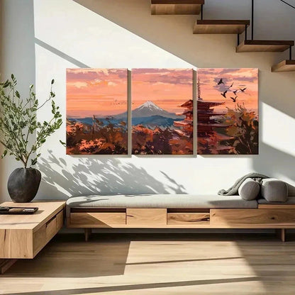 3pcs Japanese Landscape Mount Fuji Wall Art Set Canvas Framed 50x70cm - High Quality Print 100% Australian Made Wall Canvas Ready to Hang