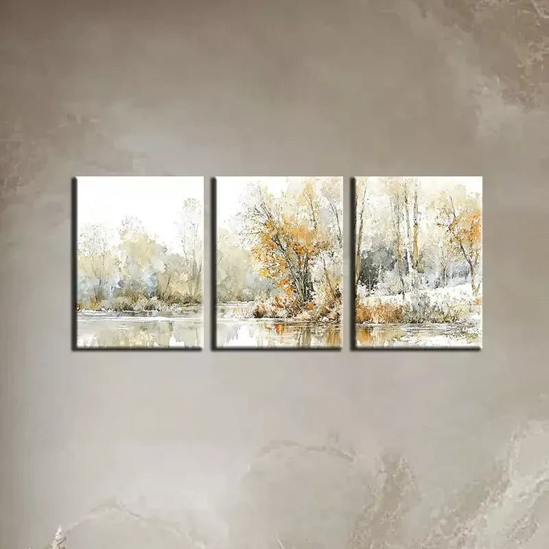 3pcsBeautiful Trees & Water Reflection Autumn Art Set Canvas Framed 50x70cm - High Quality Print 100% Australian Made Wall Canvas Ready to Hang
