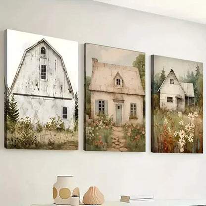 3pcs Vintage Farmhouse And Rural Architecture Wall Art Canvas Unframed - High Quality Print 100% Australian Made Wall Canvas