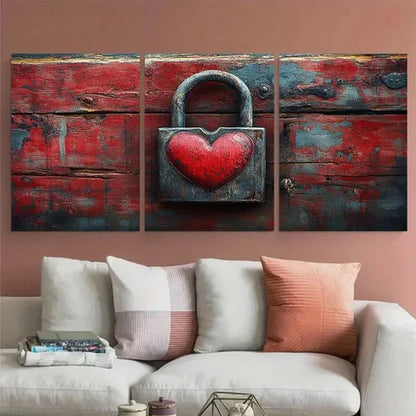 3pcs Romantic Love Heart Lock Illustration Wall Art Canvas Unframed – High Quality Print 100% Australian Made Wall Canvas