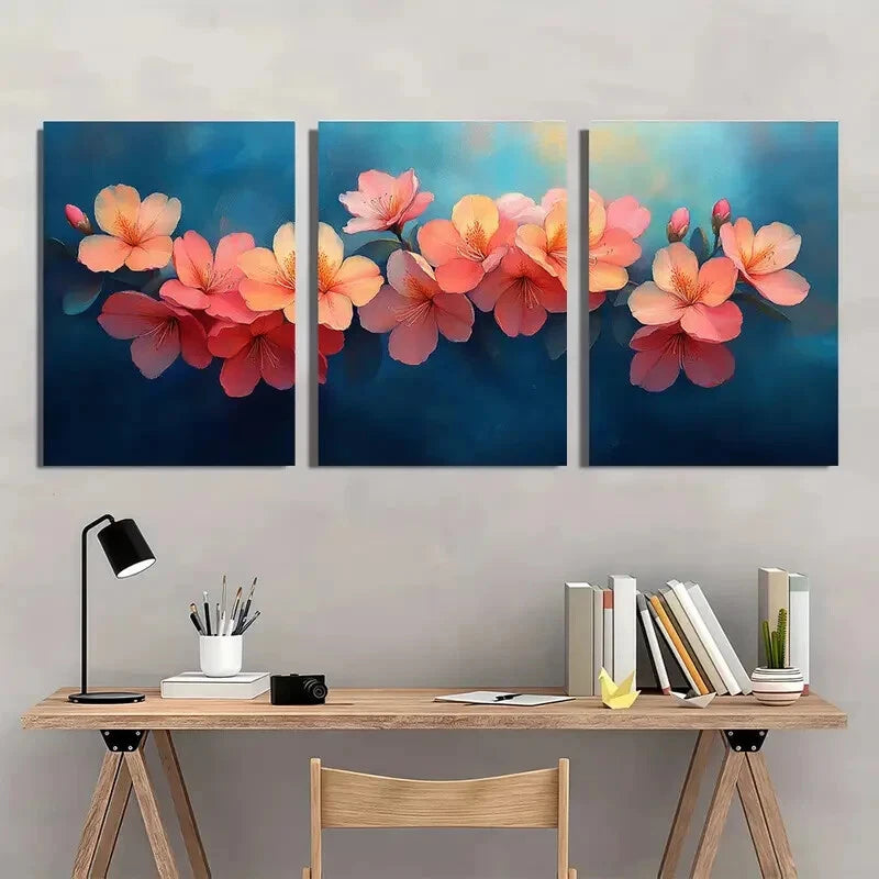 3pcs Rhododendron Painting Print Flower Metal Print Ready to Hang Art - Bella Home Decor