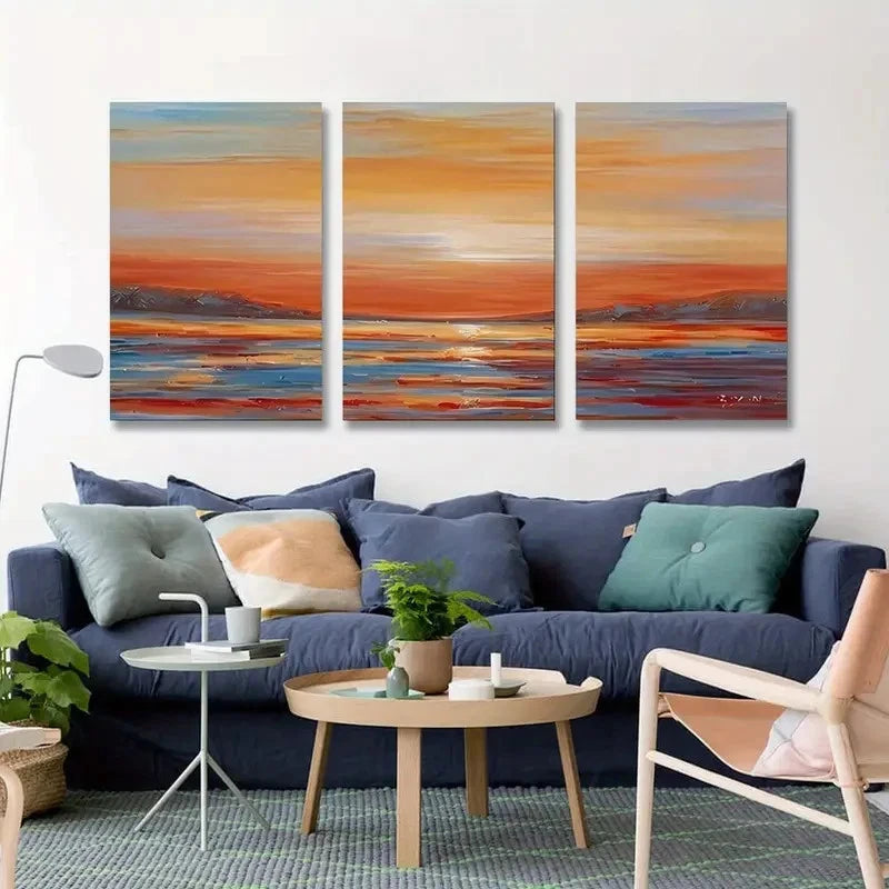 3pcs Colorful Ocean Sunset Abstract Beach Metal Print Ready to Hang Art - Bella Home Decor