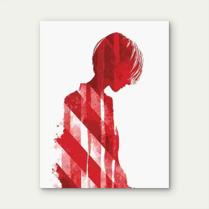 Modern Red Striped Abstract Figure 60x90cm Metal Print Ready to Hang