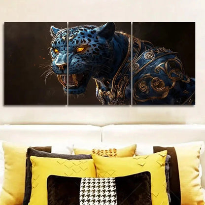 3pcs Blue Panther Modern Contemporary Style Wall Art Set Canvas Framed 50x70cm - High Quality Print 100% Australian Made Wall Canvas Ready to Hang - Bella Home Decor
