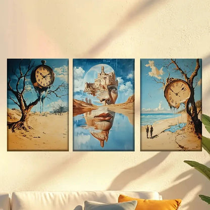3pcs Surreal style, with melted clocks & Women Wall Art Set Canvas Framed 40x60cm - High Quality Print 100% Australian Made Wall Canvas Ready to Hang