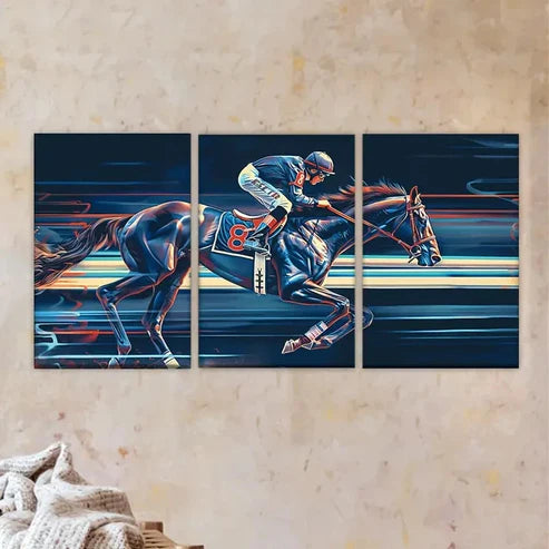 3pcs a horse racing, Artist Drawing Set Wall Art Set Canvas Unframed - High Quality Print 100% Australian Made Wall Canvas