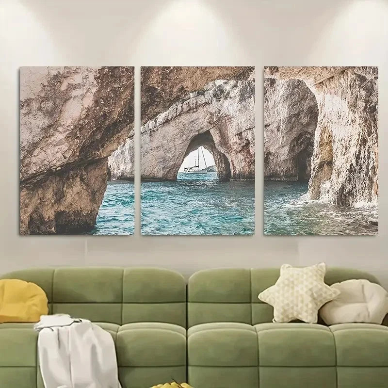 3pcs Mediterranean Coastal Beach Metal Print Ready to Hang Art