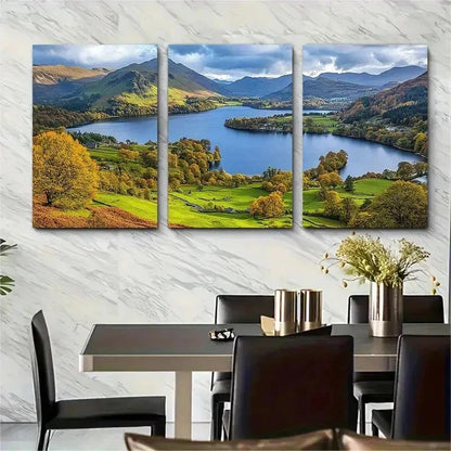 3pcs Lush Greenery & Blue Lake Nature Perfect Wall Art Set Canvas Framed 50x70cm - High Quality Print 100% Australian Made Wall Canvas Ready to Hang