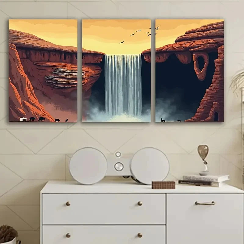 3pcs Waterfall Nature Landscape Scene Wall Art Set Canvas Framed 50x70cm - High Quality Print 100% Australian Made Wall Canvas Ready to Hang