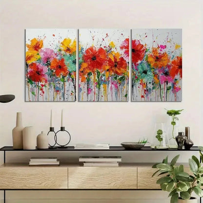 3pcs Wildflowers on White Background Painting Metal Print Ready to Hang Art - Bella Home Decor