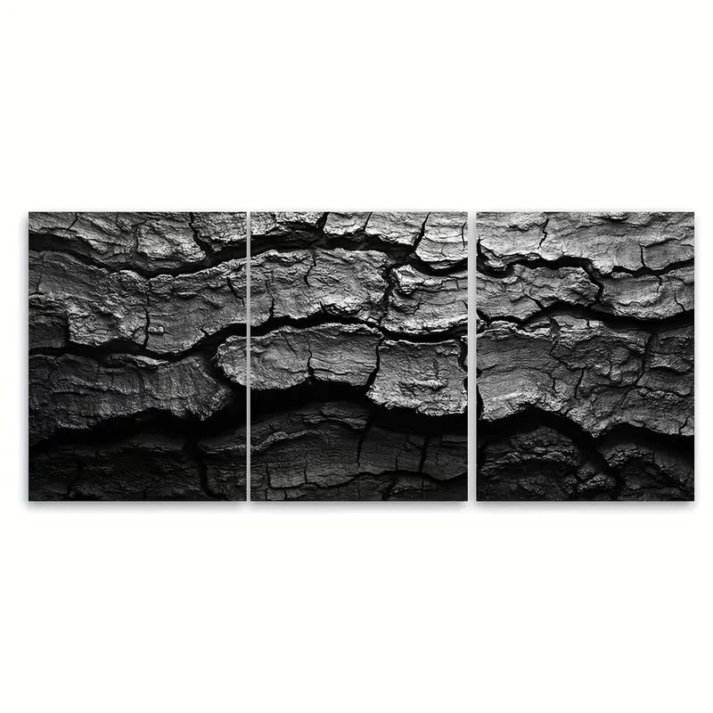 3pcs Abstract Monochrome Tree Trunk Metal Print Ready to Hang Art - Bella Home Decor