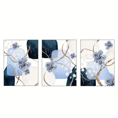 3pcs Navy Blue and Golden Watercolor Shapes  Wall Art Set Canvas Framed 60x90cm - High Quality Print 100% Australian Made Wall Canvas Ready to Hang
