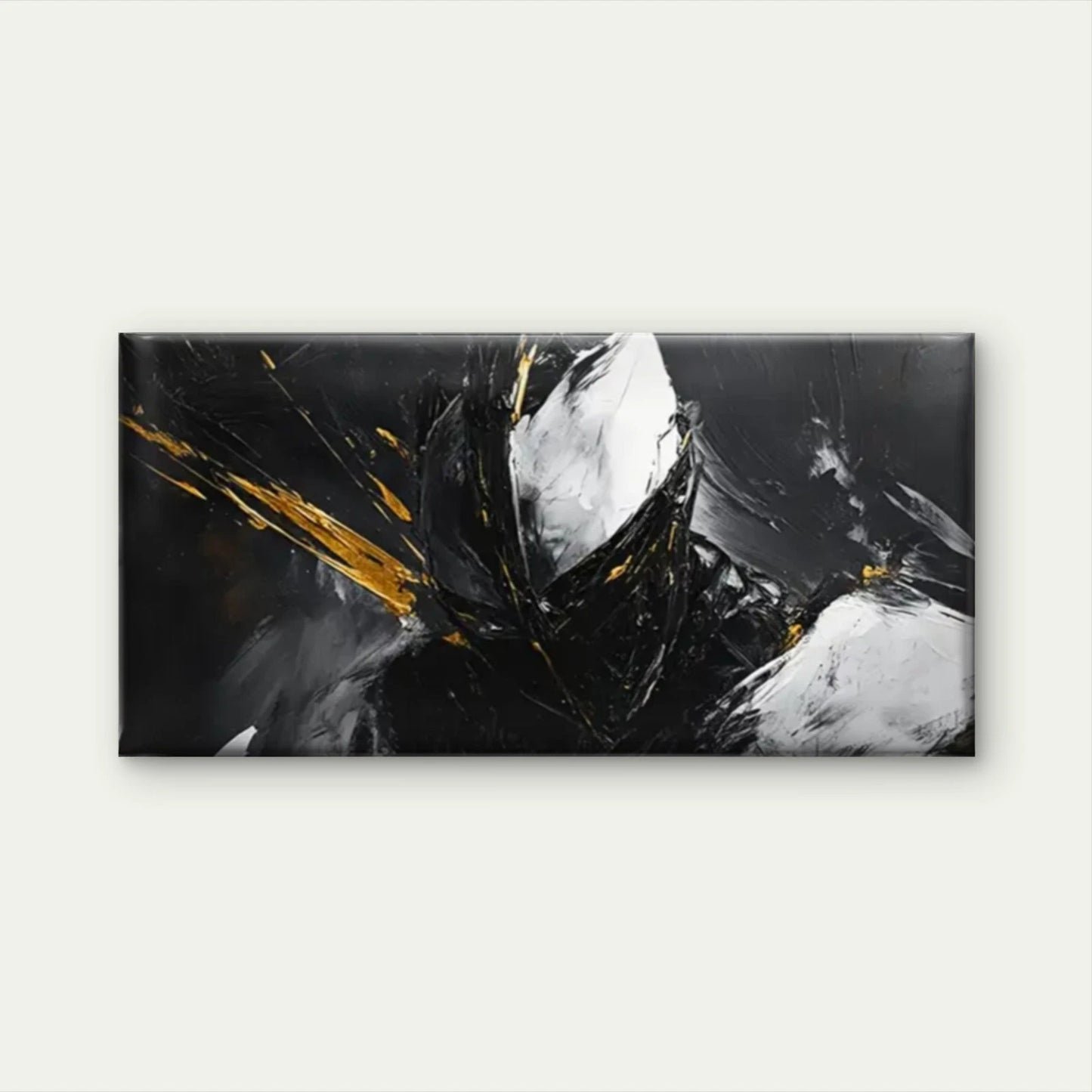 Dynamic Black White & Golden Wall Art Canvas Office Home Room Framed 120x60cm