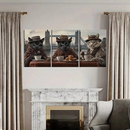 3pcs Fashionable Cats with London Bridge Metal Print Ready to Hang Art - Bella Home Decor