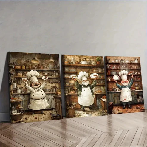 3pcs The whimsical chef Wall Art Set Canvas Unframed - High Quality Print 100% Australian Made Wall Canvas