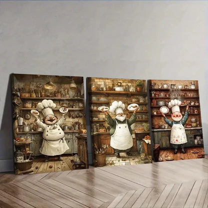 3pcs The whimsical chef Wall Art Set Canvas Unframed - High Quality Print 100% Australian Made Wall Canvas