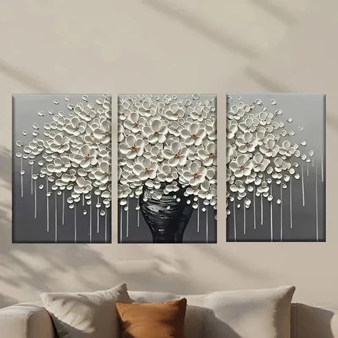 3pcs White Flower Vase Design Wall Art Set Canvas Unframed - High Quality Print 100% Australian Made Wall Canvas