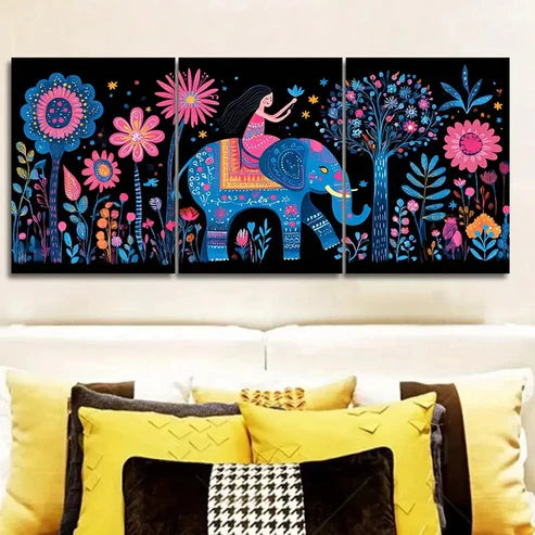 3pcs Elephant and Baby, Luxurious Wall Art Set Canvas Unframed - High Quality Print 100% Australian Made Wall Canvas