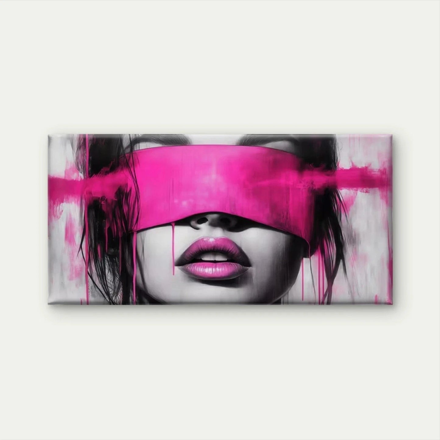 Abstract Pink & Black Hair Wall Art Canvas Office Home Room Framed 120x60cm
