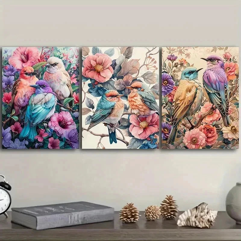 3pcs Birds and Floral Decoration Wall Art Set Canvas Framed 50x70cm - High Quality Print 100% Australian Made Wall Canvas Ready to Hang - Bella Home Decor