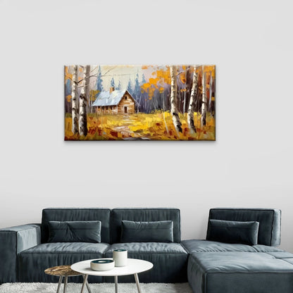 Cabin Wood Yellow Grass Field Wall Art Canvas Office Home Room Framed 120x60cm