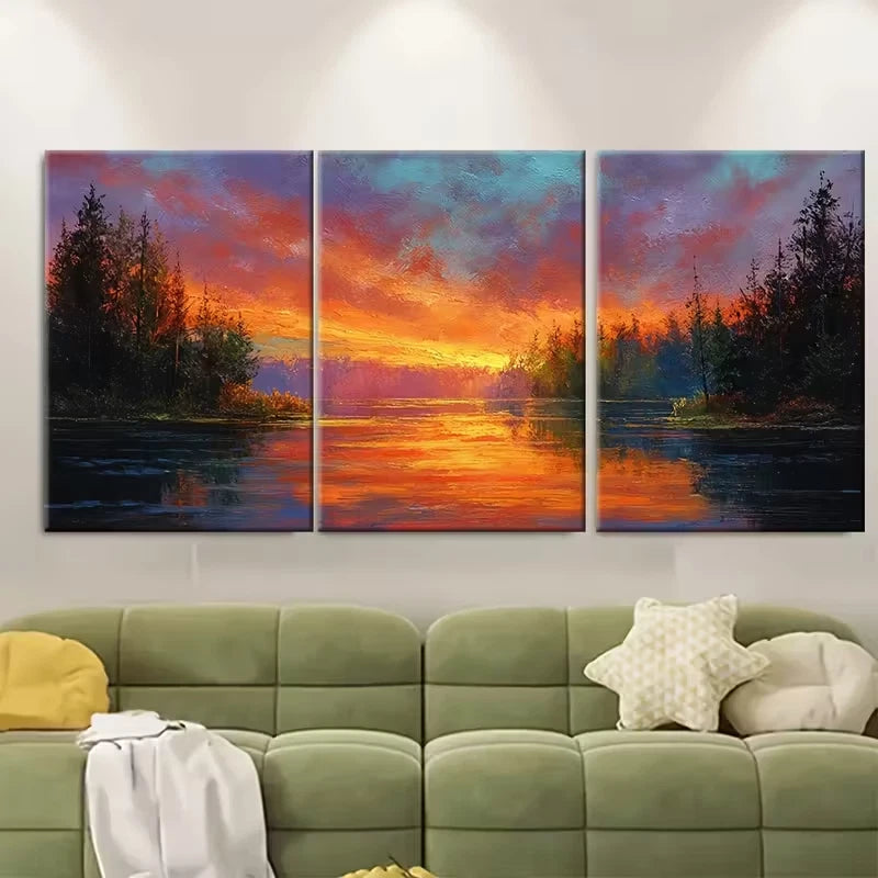 3pcs Fantastic Autumn Sunset Metal Print Ready to Hang Art