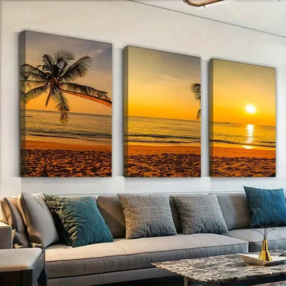 3pcs Beach Sunset Wall Art Canvas Unframed - High Quality Print 100% Australian Made Wall Canvas - Bella Home Decor