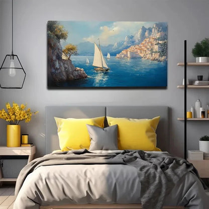 Elegant White Sail Boat Wall Art Canvas Office Home Room Framed 120x60cm
