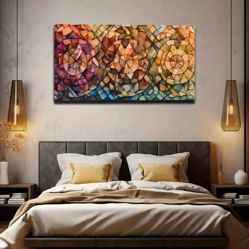 Vibrant Geometric Floral Design Wall Art Canvas Office Home Room Framed 120x60cm - Bella Home Decor