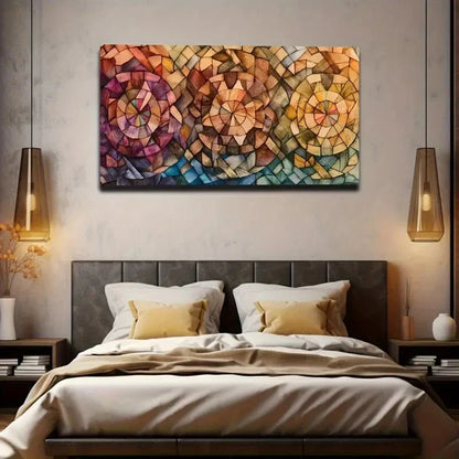 Vibrant Geometric Floral Design Wall Art Canvas Office Home Room Framed 120x60cm - Bella Home Decor