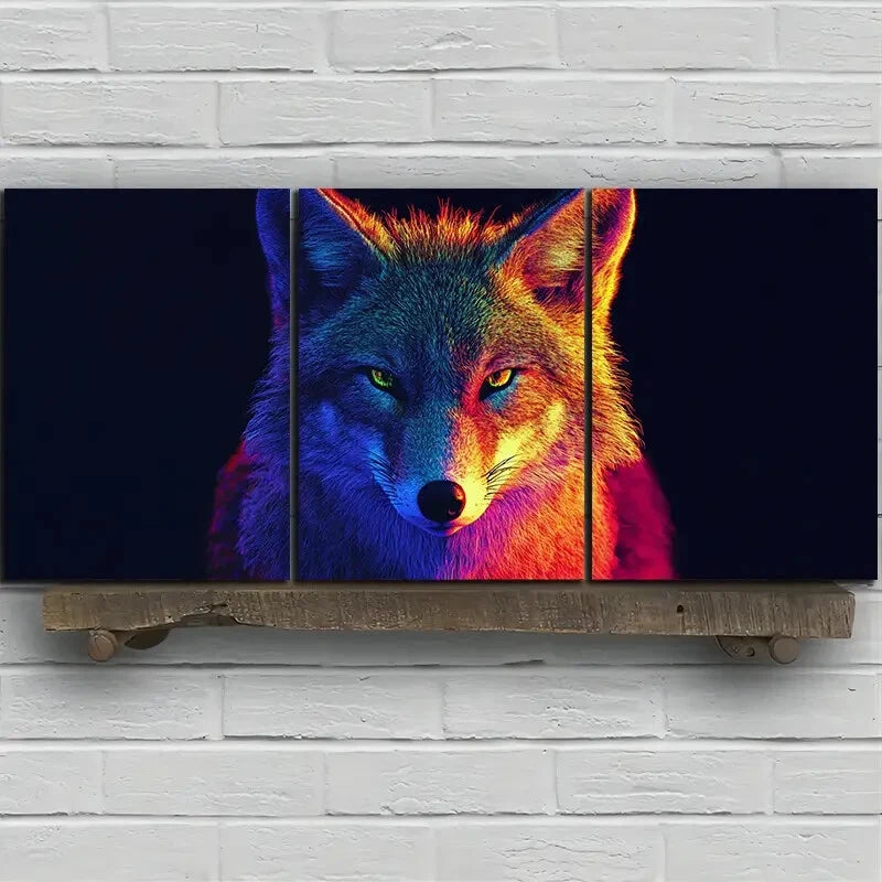 3pcs Beautiful Coyote Mural Painting Metal Print Ready to Hang Art - Bella Home Decor