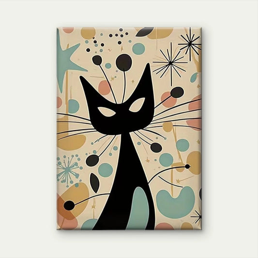 Stylized Mid-Century Modern Black Cat 40x60cm Metal Print Ready to Hang