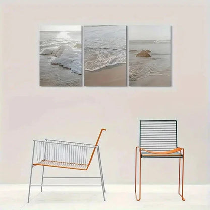 3pcs Ocean Scene with Sandy Shore & Wave Crests Wall Art Set Canvas Unframed - High Quality Print 100% Australian Made Wall Canvas