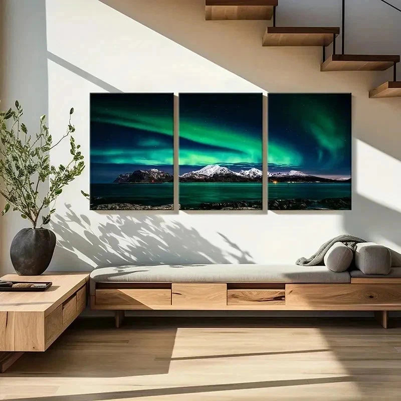 3pcs Snow Mountain Lake and Aurora Wall Art Set Canvas Framed 40x60cm - High Quality Print 100% Australian Made Wall Canvas Ready to Hang - Bella Home Decor