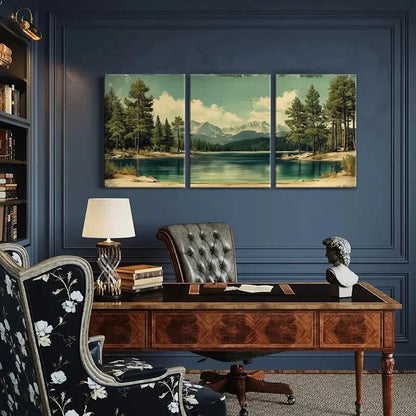 3pcs Mountain Lake Pine Trees Snowy Peak Metal Print Ready to Hang Art - Bella Home Decor
