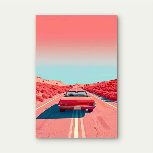 Red Car On Coast Side 60x90cm Metal Print Ready to Hang