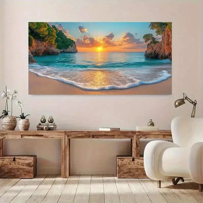 Vibrant Sunset Beach Sky wall canvas office home room framed 120x60cm - Bella Home Decor