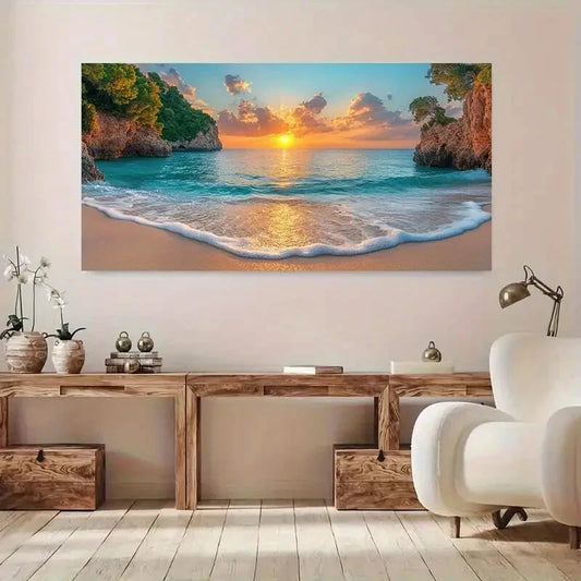 Vibrant Sunset Beach Sky wall canvas office home room framed 120x60cm - Bella Home Decor