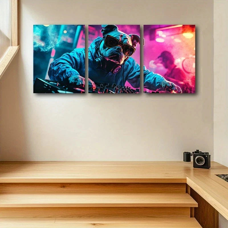 3pcs Bulldog Painting Vibrant Color Metal Print Ready to Hang Art - Bella Home Decor