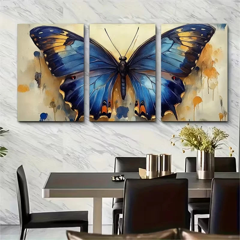3pcs Blue Violet Butterfly Abstract Metal Print Ready to Hang Art - Bella Home Decor