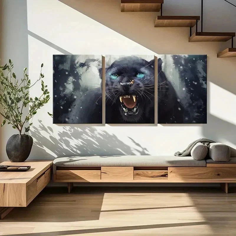 3pcs Leopard Panther Art Painting Wall Art Set Canvas Framed 50x70cm - High Quality Print 100% Australian Made Wall Canvas Ready to Hang