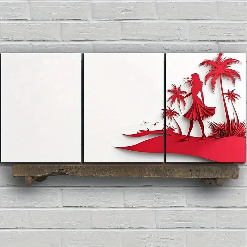 3pcs The Beach Coconut Trees And Women Metal Print Ready to Hang Art - Bella Home Decor