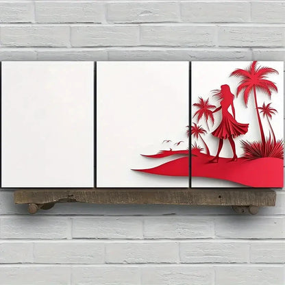 3pcs The Beach Coconut Trees And Women Metal Print Ready to Hang Art - Bella Home Decor